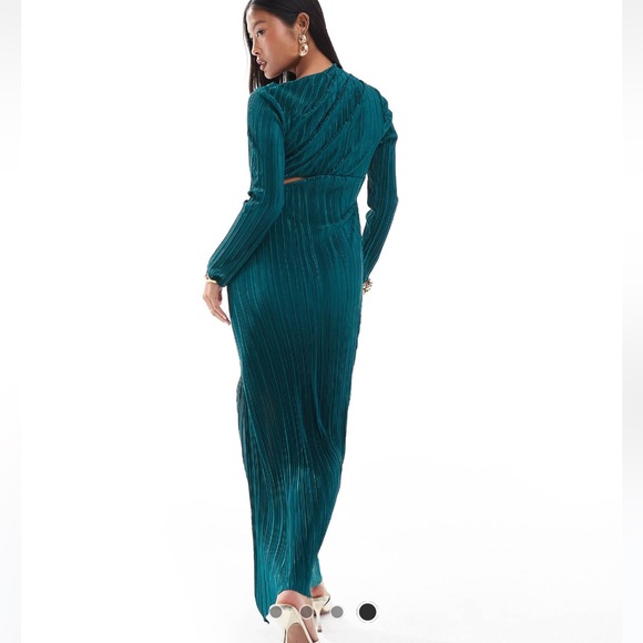 Green Plisse Cut-Out Midi Dress - Picture 4 of 5